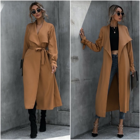 waterfall collar belt fall trench pea coat JACKET - Picture 2 of 6